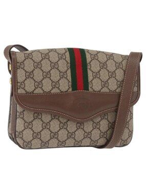 Authentic GUCCI GG Supreme Web Sherry Line Shoulder Bag PVC Beige Gold